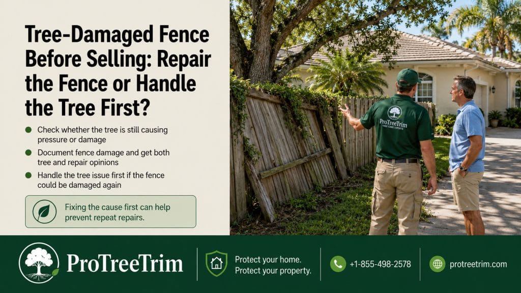 Tree-Damaged Fence Before Selling: Repair the Fence or Handle the Tree First?