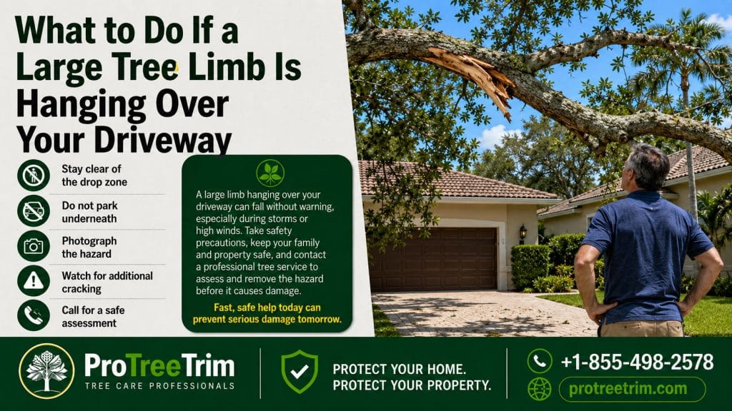 What to Do If a Large Tree Limb Is Hanging Over Your Driveway
