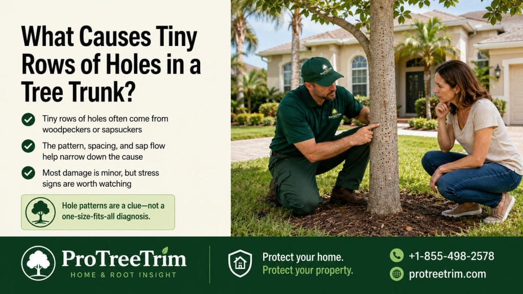 What Causes Tiny Rows of Holes in a Tree Trunk